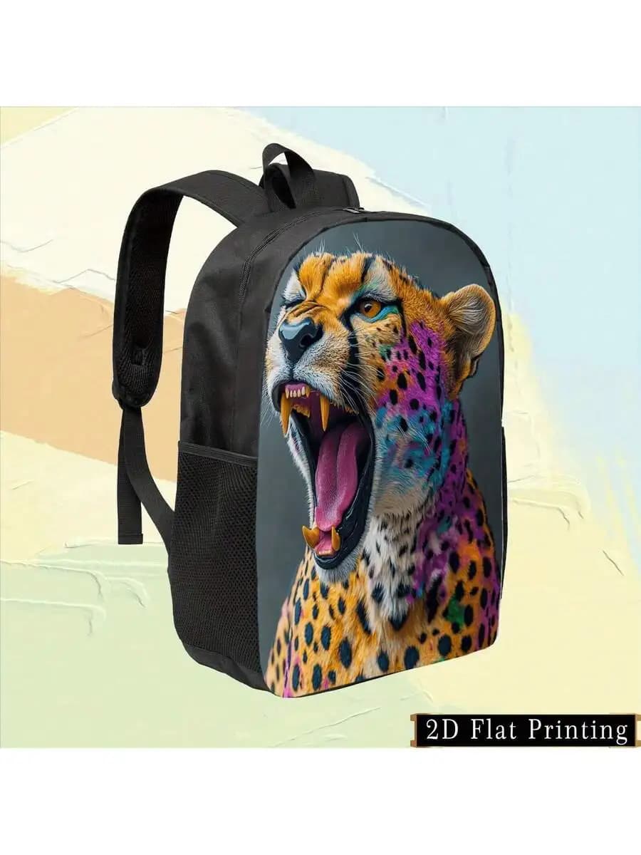 Colorful Cheetah Print Backpack For Adults, Large Capacity Multi Compartment Travel School Bag With Adjustable Straps