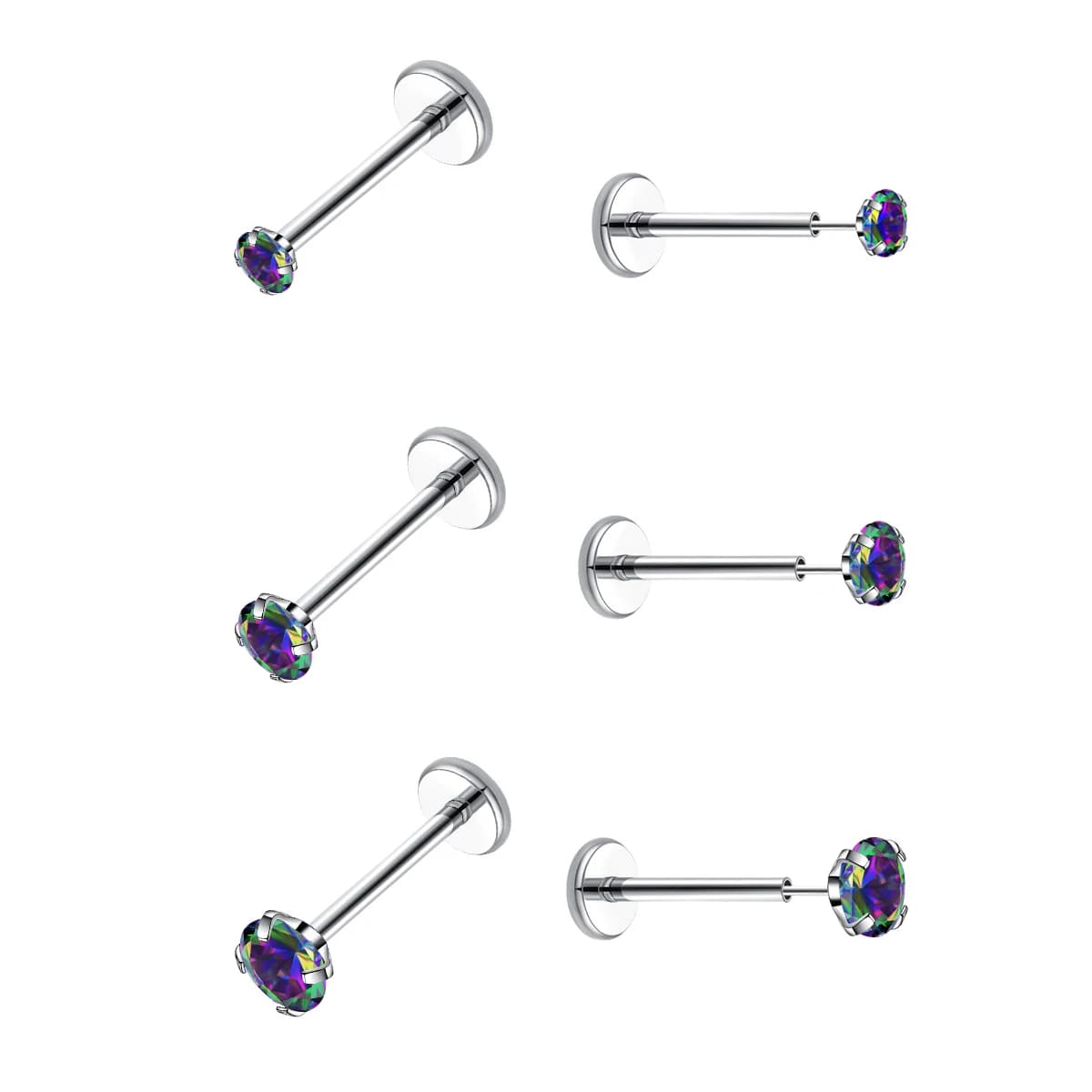 20G Flat Back Threadless Earring Hypoallergenic Stainless Steel Push-in Ear Lip Ear Tragus Cartilage Helix Stud Piercing Jewelry