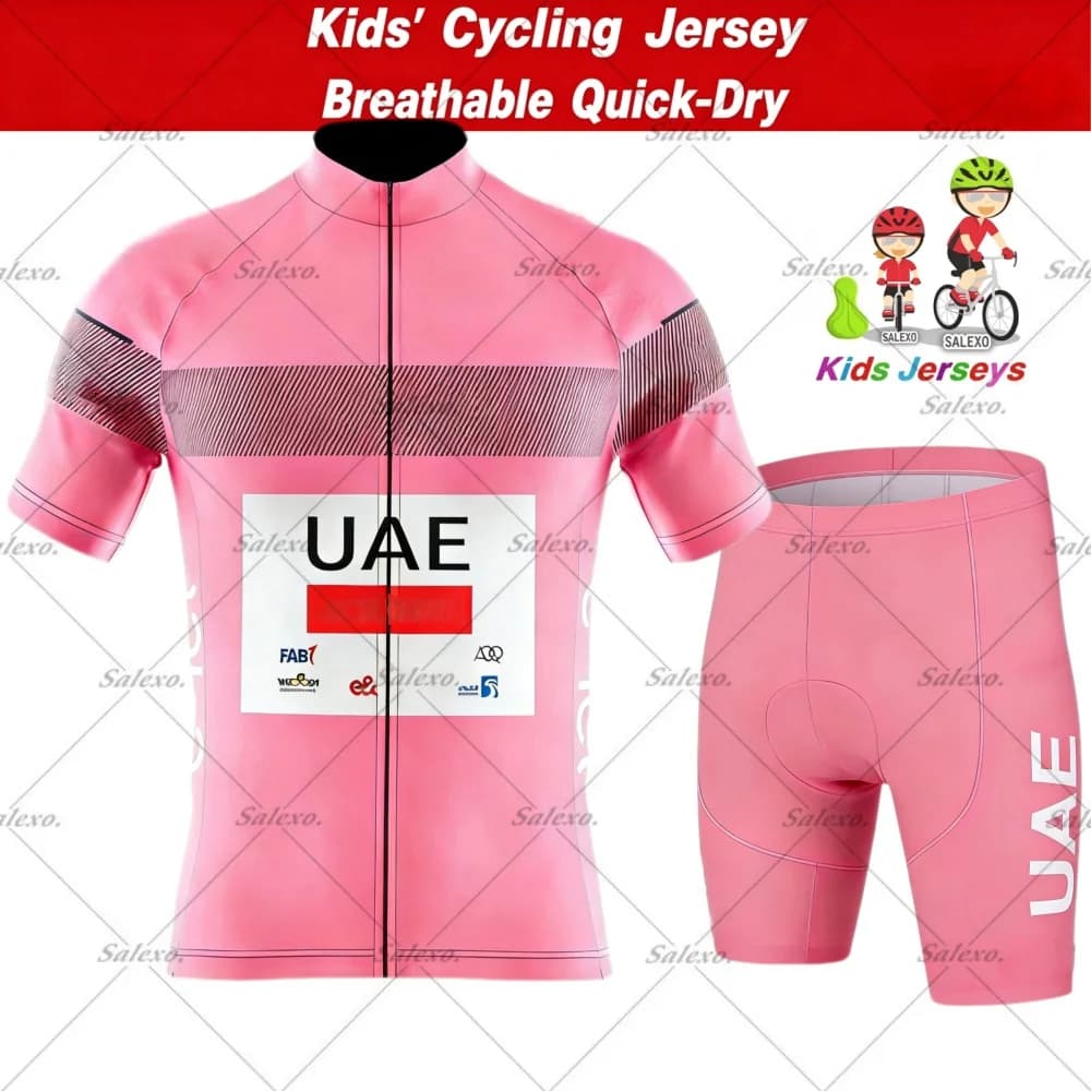 UAE pink cycling clothing for children, short sleeve shirt with shorts, set for children and girls, MTB road bike suits, Ropa Cycling