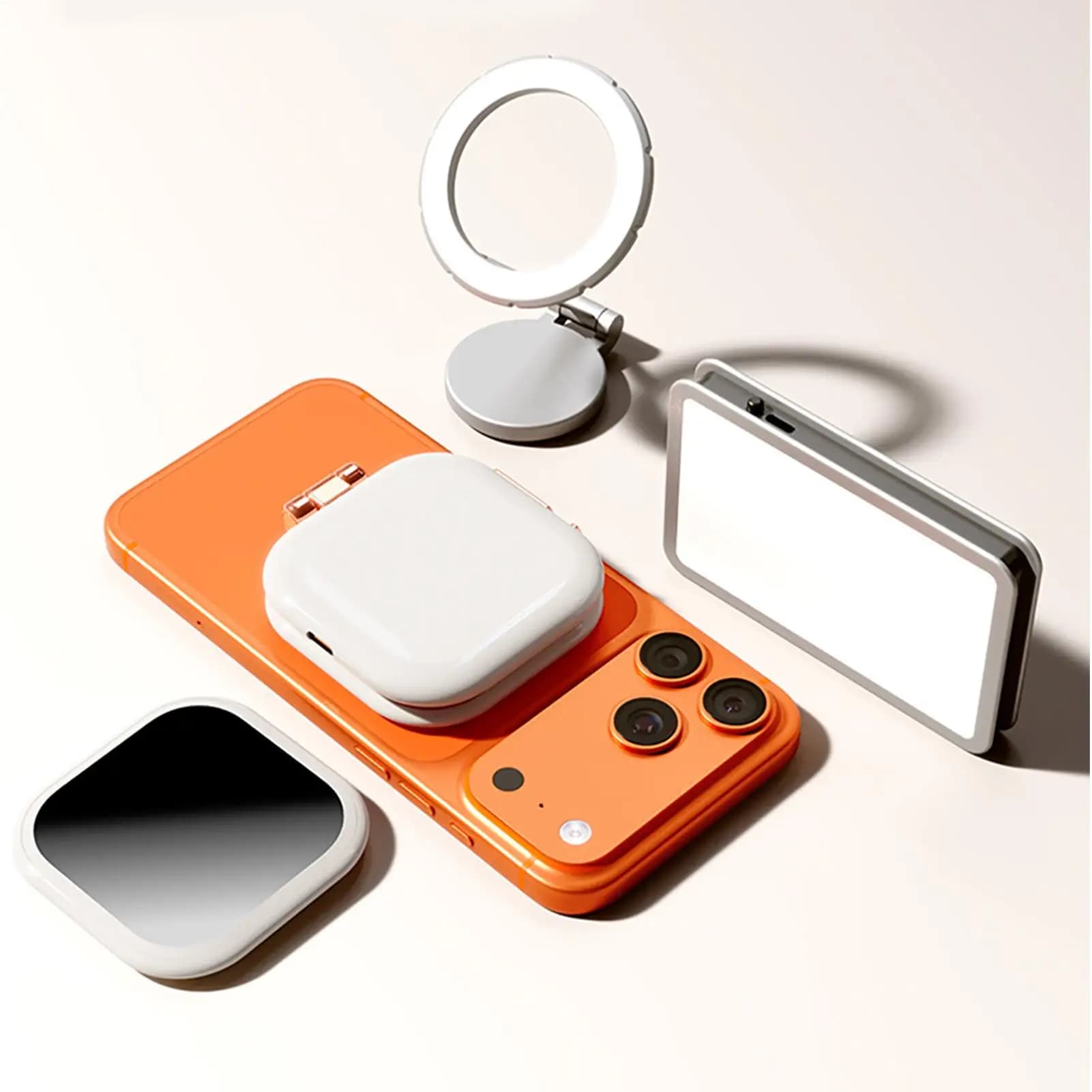 Luce magnetica per selfie per telefono, 3 livelli, portatile, regolabile, ricaricabile, lampada per registrazione con fotocamera posteriore, specchio per telefono per video