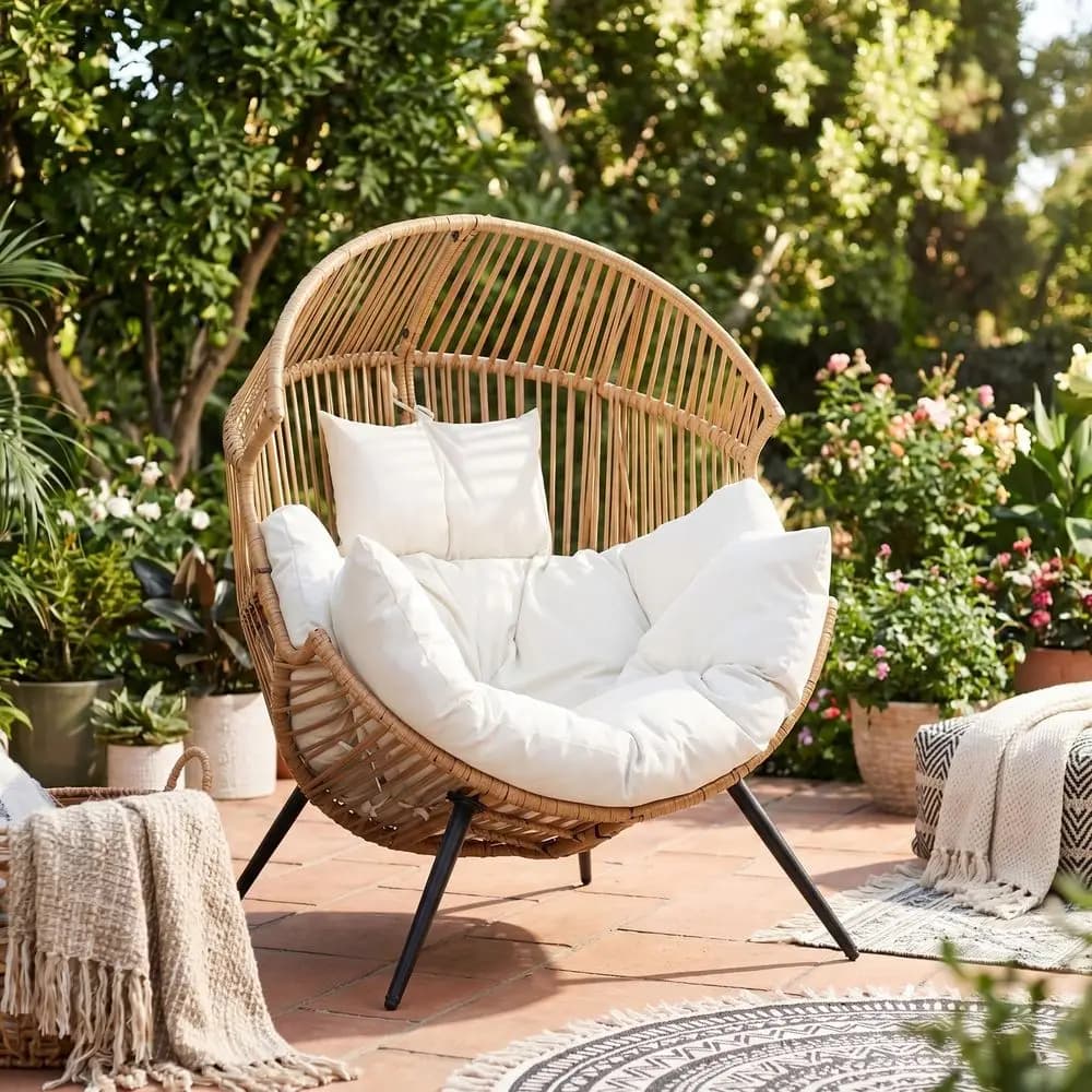 Chair Wicker Outdoor Chairs, Oversized Patio Chair Oversized Lounger Chair with Cushion for Indoor Living Room, Bedroom, Outsid