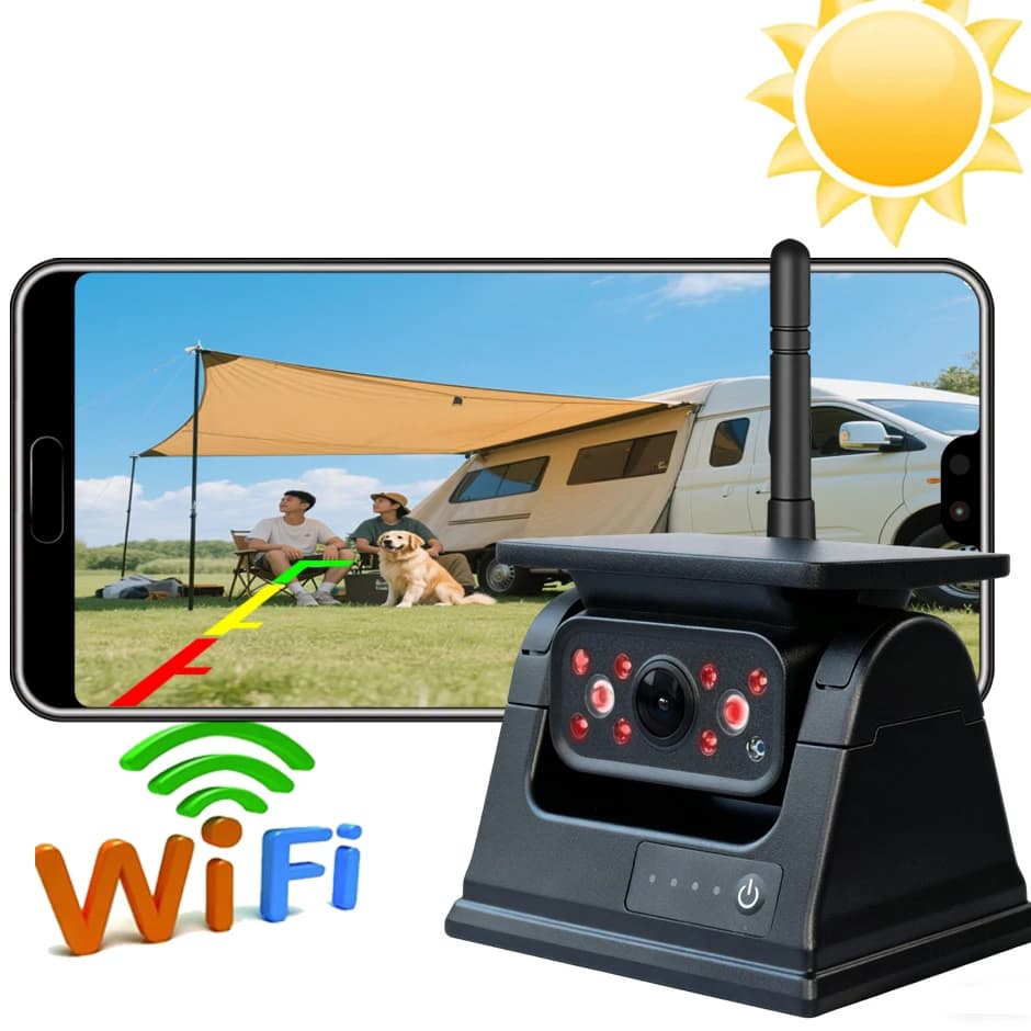 Telecamera di backup solare wireless WiFi Base magnetica AI Allarme punto cieco Backup per IPhone Android Bus Van Truck RV Vista posteriore anteriore