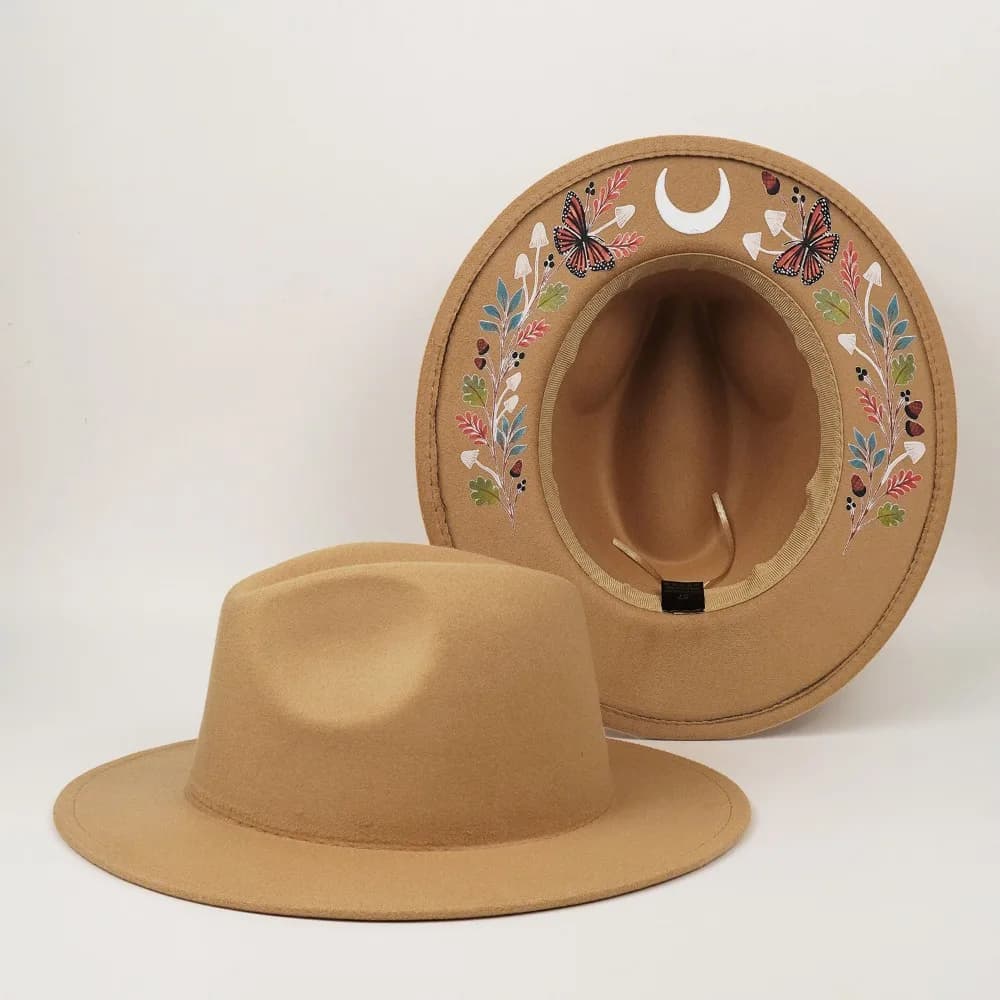 Vintage Dress Up Ethnic Style Fedora Hat Butterfly Bohemian Costume Cosplay Cap Woolen Panama Top Hat Street Party