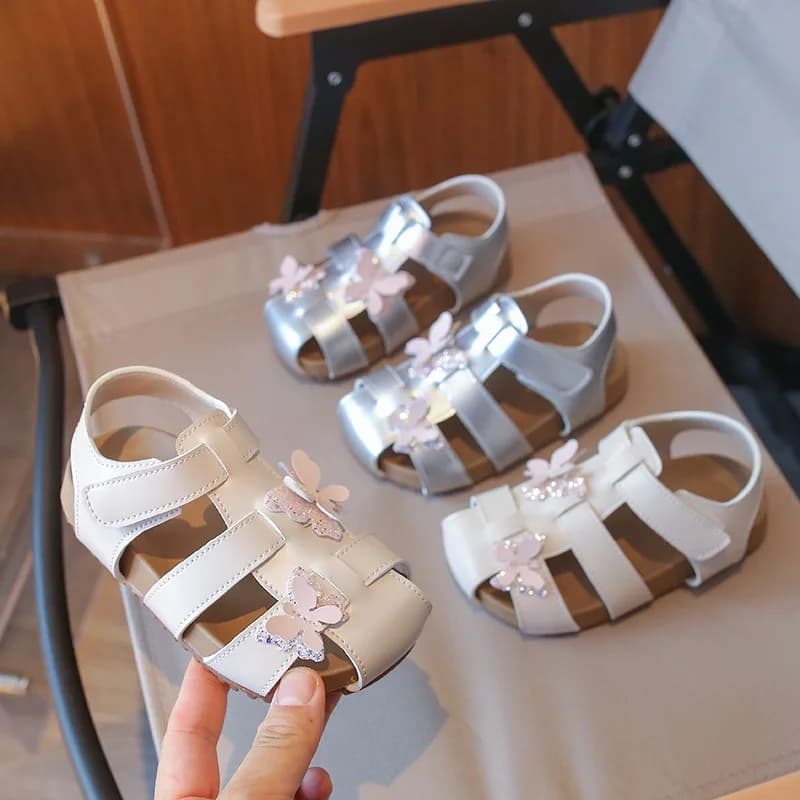 Sandali estivi per bambine, scarpe da principessa con farfalle, antiscivolo, suola morbida, sandali anti-collisione per neonati, sandali da spiaggia per bambini