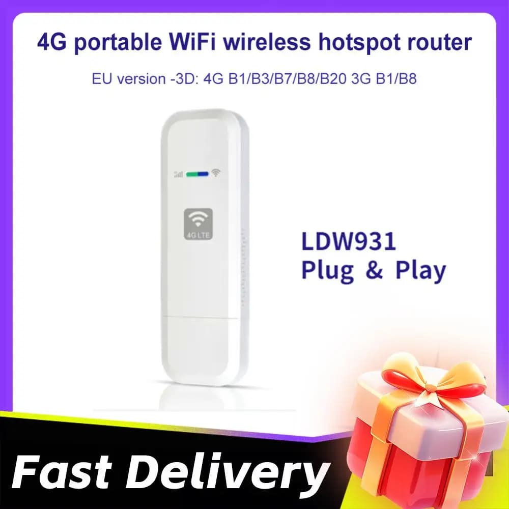 Router WiFi USB 4G LTE con Slot per Scheda SIM, Modem WiFi LTE 4G Portatile Plug and Play, Versione Europea per Viaggi all'Aperto