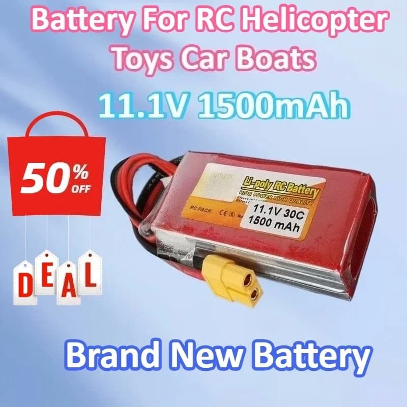 Brand New 11.1V 1500mAh 3S 30C Lipo Battery for RC Helicopter Toys Auto Boats Drone Battery Parts Rechargeable with Spina XT60