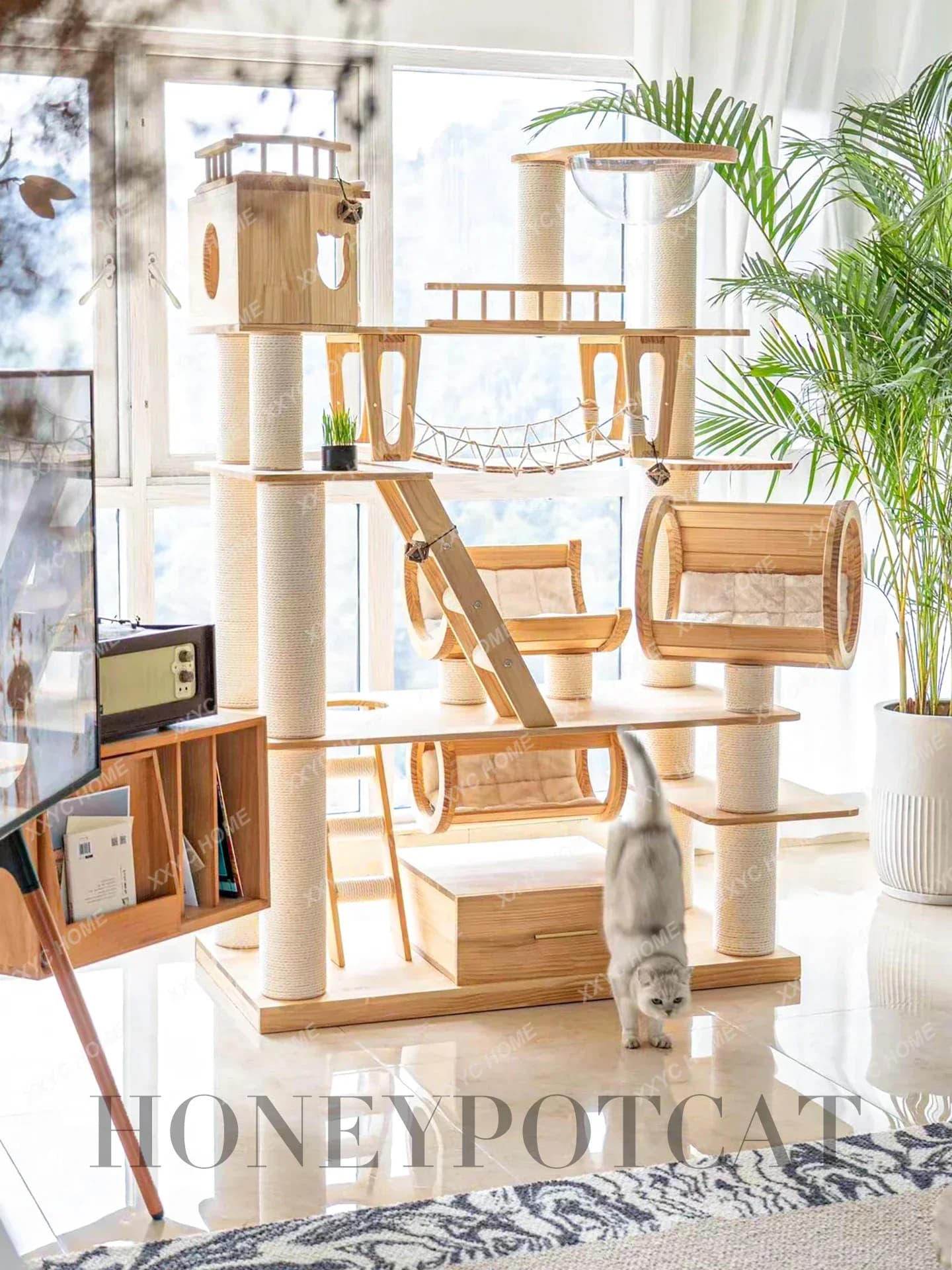 TTClimbing Frame Cat Tree Integration Super Large Solid Wood Cat Castle Cat Wooden