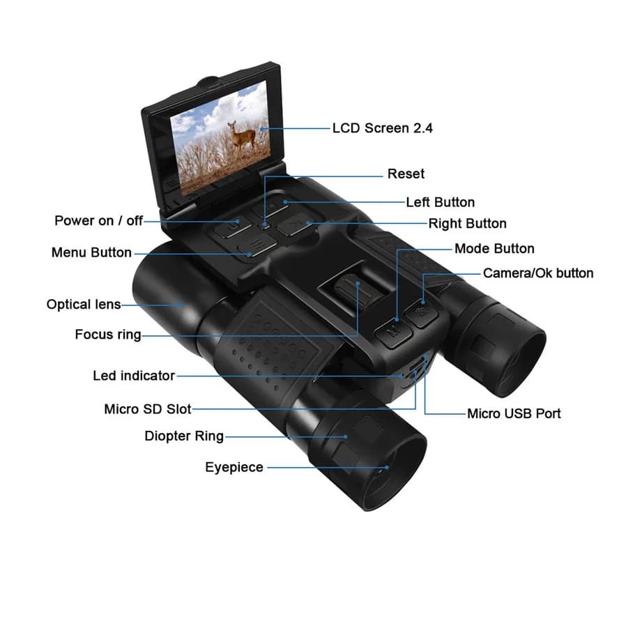 12X32 Outdoor 2.5K Fotografia digitale Videocamera Binocolo per birdwatching Display LCD da 2.4 '' Binocolo per visione notturna Starlight