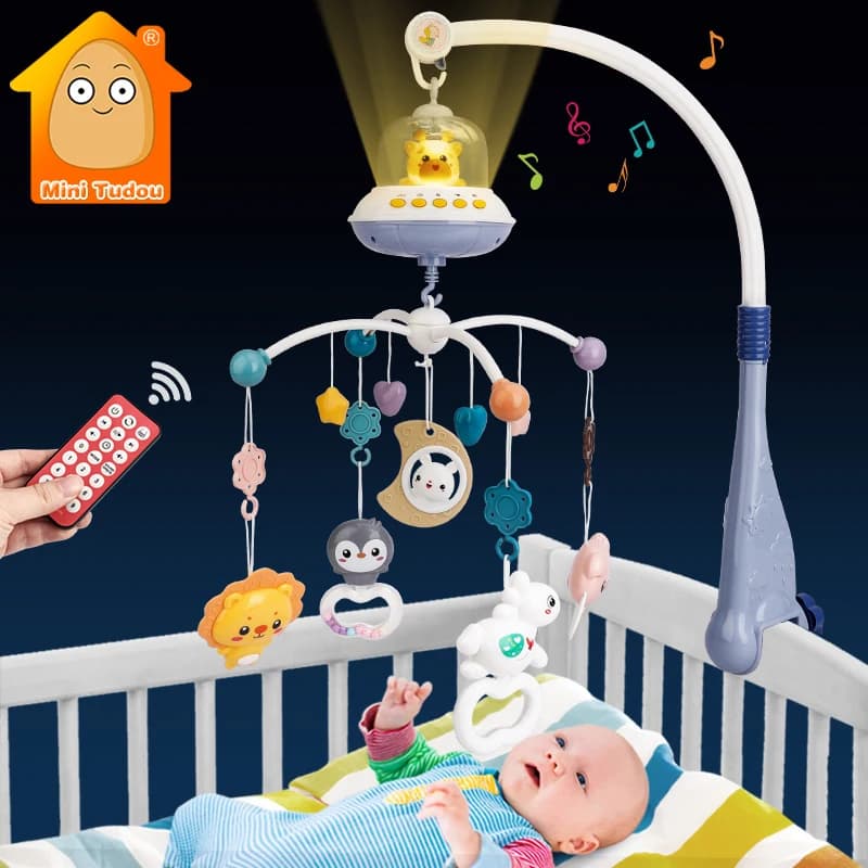 Giocattolo per bambini 0 12 mesi Culla Sonaglio musicale mobile per carillon neonato Proiettore Supporto rotante Campana da letto Regali per neonati