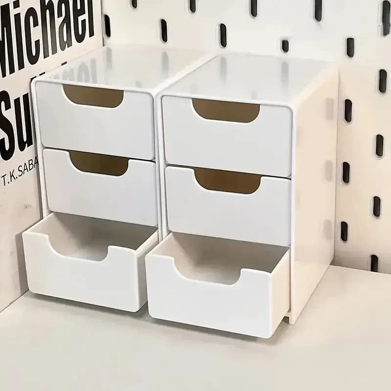 3 drawer white desk organizer, mini plastic stackable container for office and home