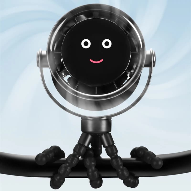Ventilatore USB portatile Ventilatore a clip per polpo Ventilatore per passeggino con display creativo per volto sorridente, ventilatore portatile da tavolo per studenti in camera da letto
