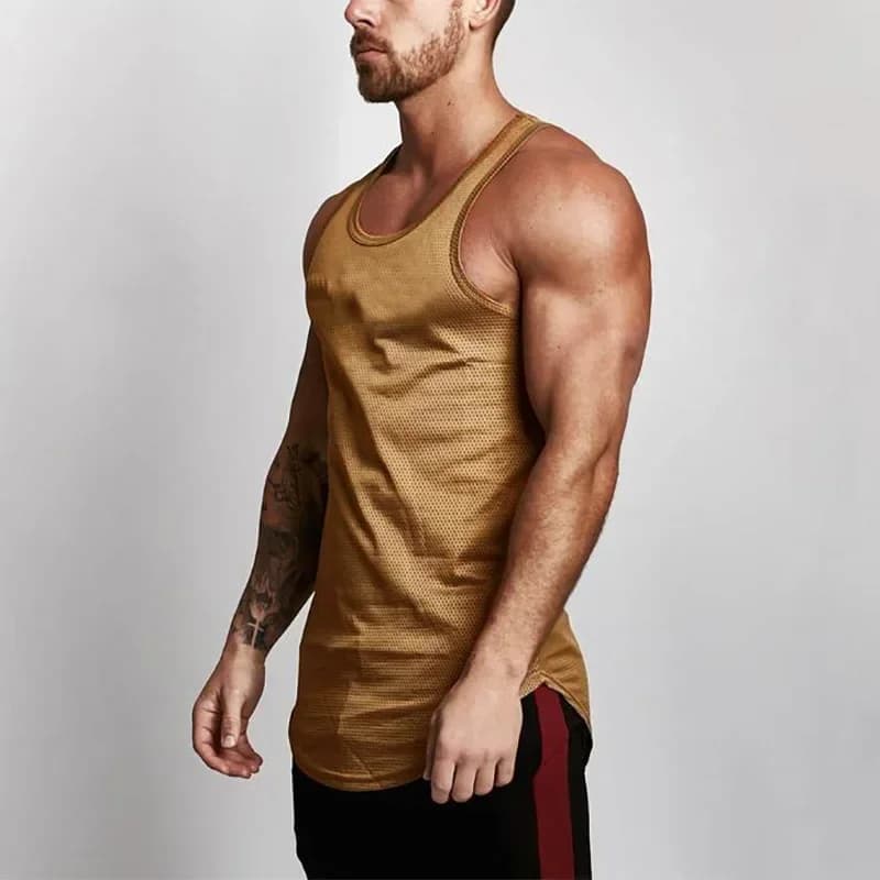 Solid Color Bodybuilding Stringer Tank Tops Mesh Sportswear Workout Tanktop Fitness Men Gym Clothing Muscle Sleeveless Vest