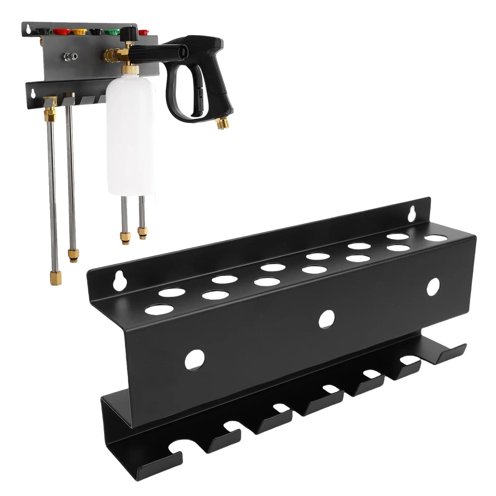 Pressure Washer Gun Holder Wall Mount Power Washer Foam Cannon Wand Nozzle Tips Storage Rack with 1/4 Inch Adapter