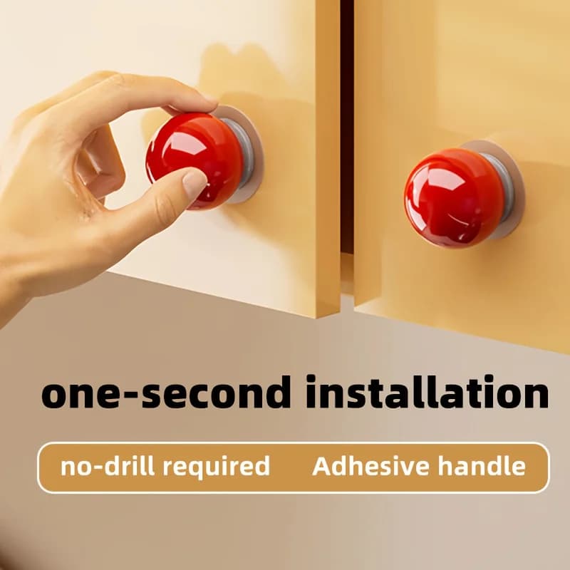 Confezione da 2 sfere per pomello per porta senza trapano: sollevatore antiscivolo per tirare e WC, installazione autoadesiva senza trapano, armadi, cassettiere