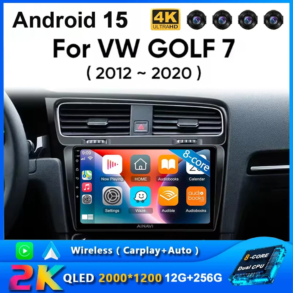 Car Radio For Volkswagen VW Golf 7 MK7 GTI 2011-2021 Wireless Carplay Android 15 Auto Multimedia Stereo Video Player 2Din