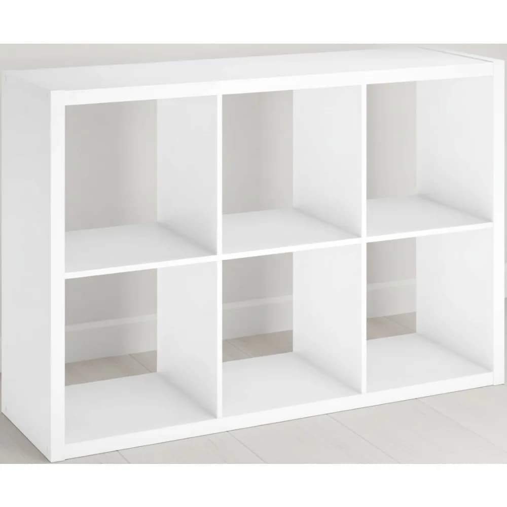 Scaffale organizer per scaffali a 6 cubi con schienale aperto, facile montaggio, finitura bianca in legno per l'home office