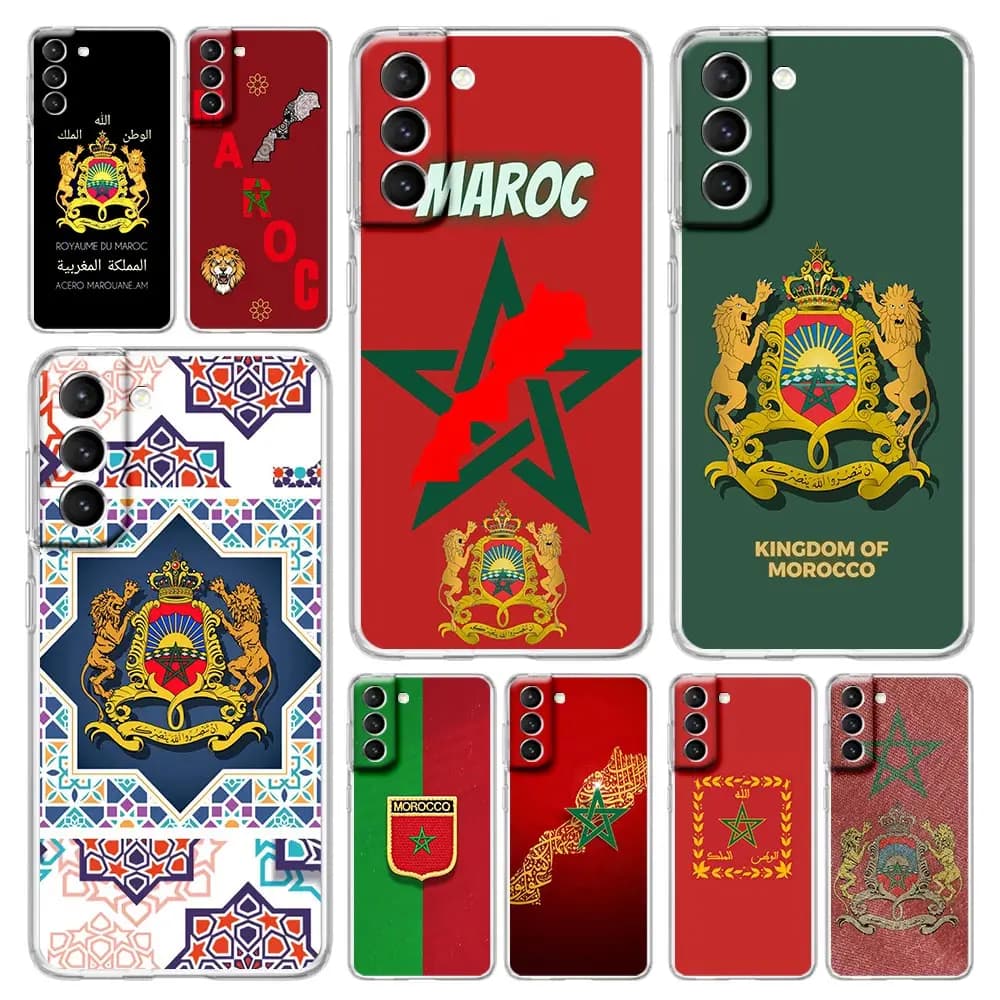 Bandiera marocchina Maroc Marocco passaporto Custodia per telefono per Samsung Galaxy S25 S24 Plus S23 FE S22 S21 S20 Ultra 5G S10 S10E Cover trasparente
