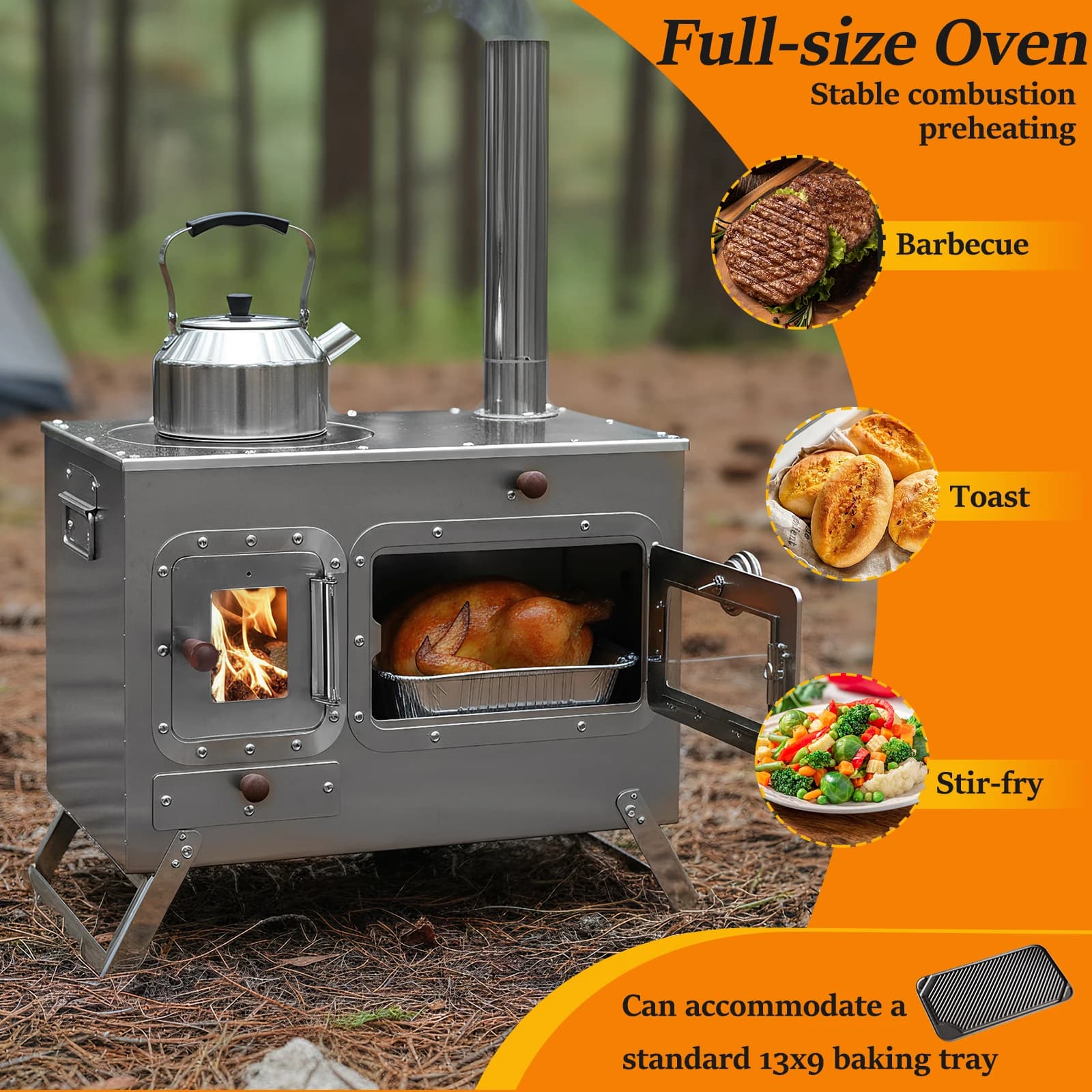 Portable Camping Stove with 4 Shoe Tubes, Stainless Steel Tent Mat for Heating and Open Kitchen, Ice Fishing, Hunting