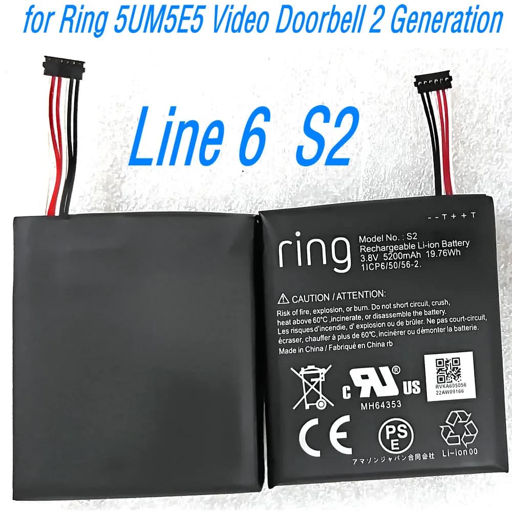 Batteria di ricambio 3.8V 5200mAh S1 S2 per Ring 5UM5E5 Video (Campanello S2 2a Generazione) (Campanello S1 1a Generazione)