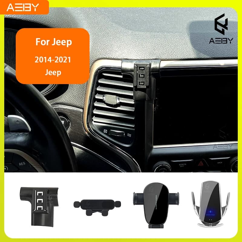 Supporto per Telefono per Jeep 2014-2021, Base Fissa Speciale con Ricarica Wireless, Supporto per Cellulare da Interno Auto