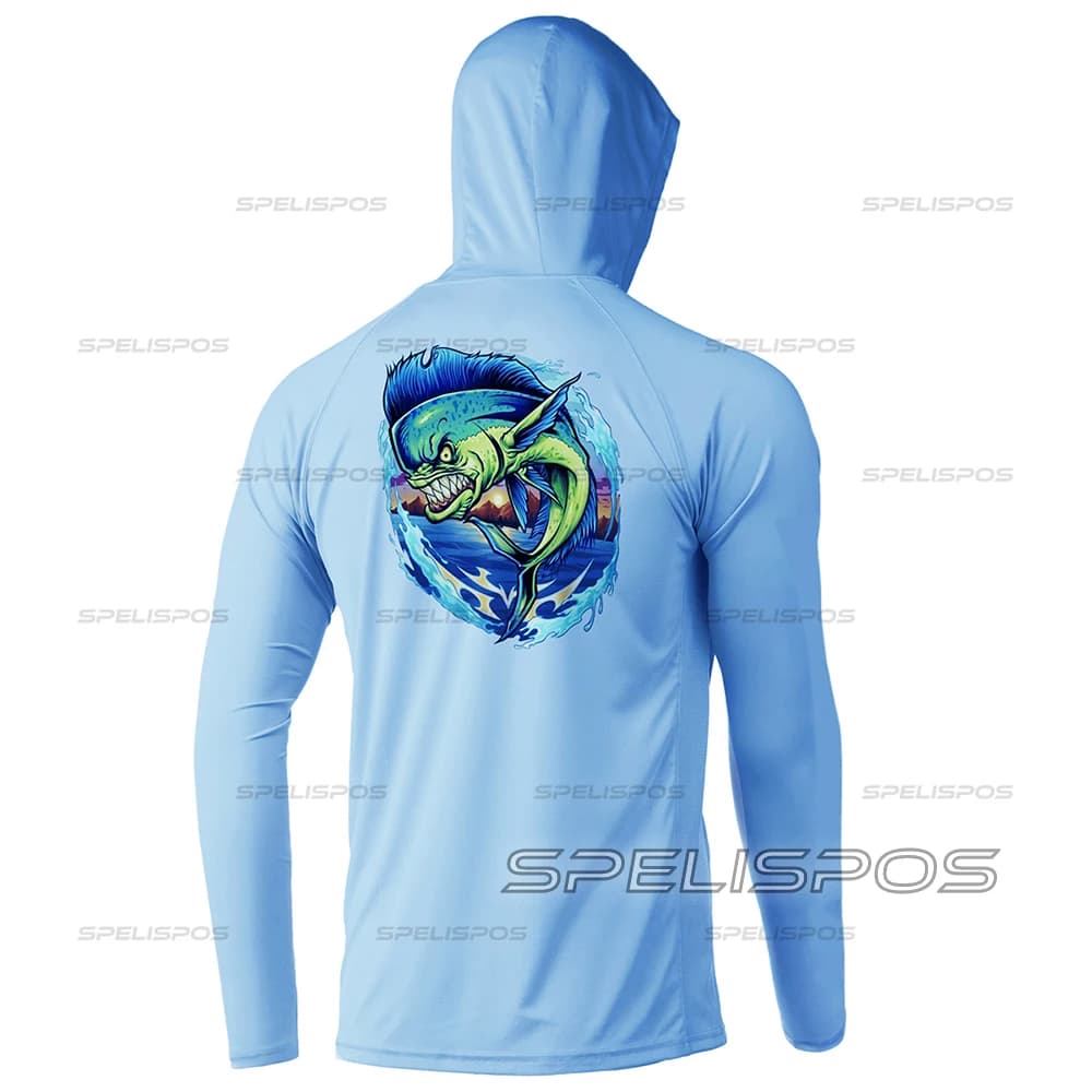 Top da equitazione indossare camicia da pesca blu UPF 50 + maglietta da corsa felpe con cappuccio da spiaggia Run Quik Dry abbigliamento sportivo all'aperto cappuccio da surf