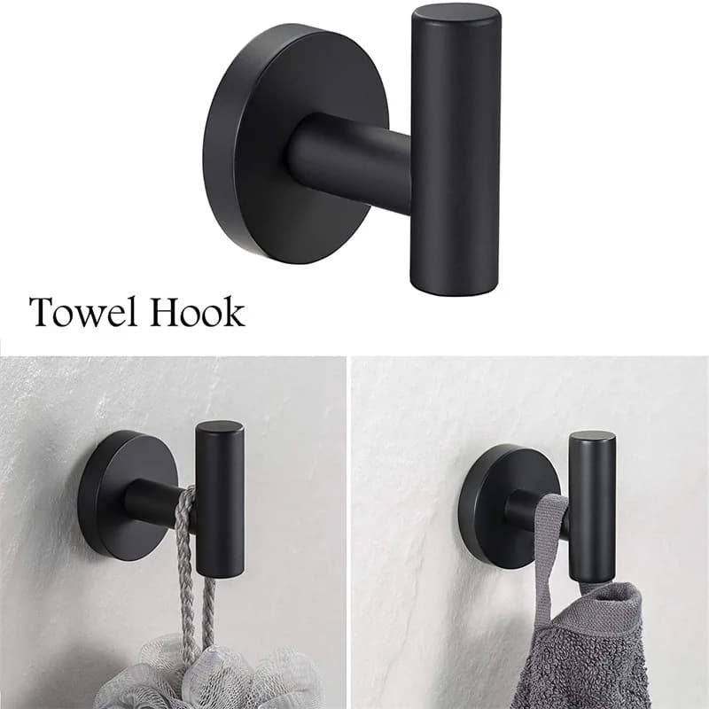 Set portasciugamani in acciaio inossidabile 304 - Kit hardware da bagno nero con porta carta igienica e ganci, accessori doccia moderni