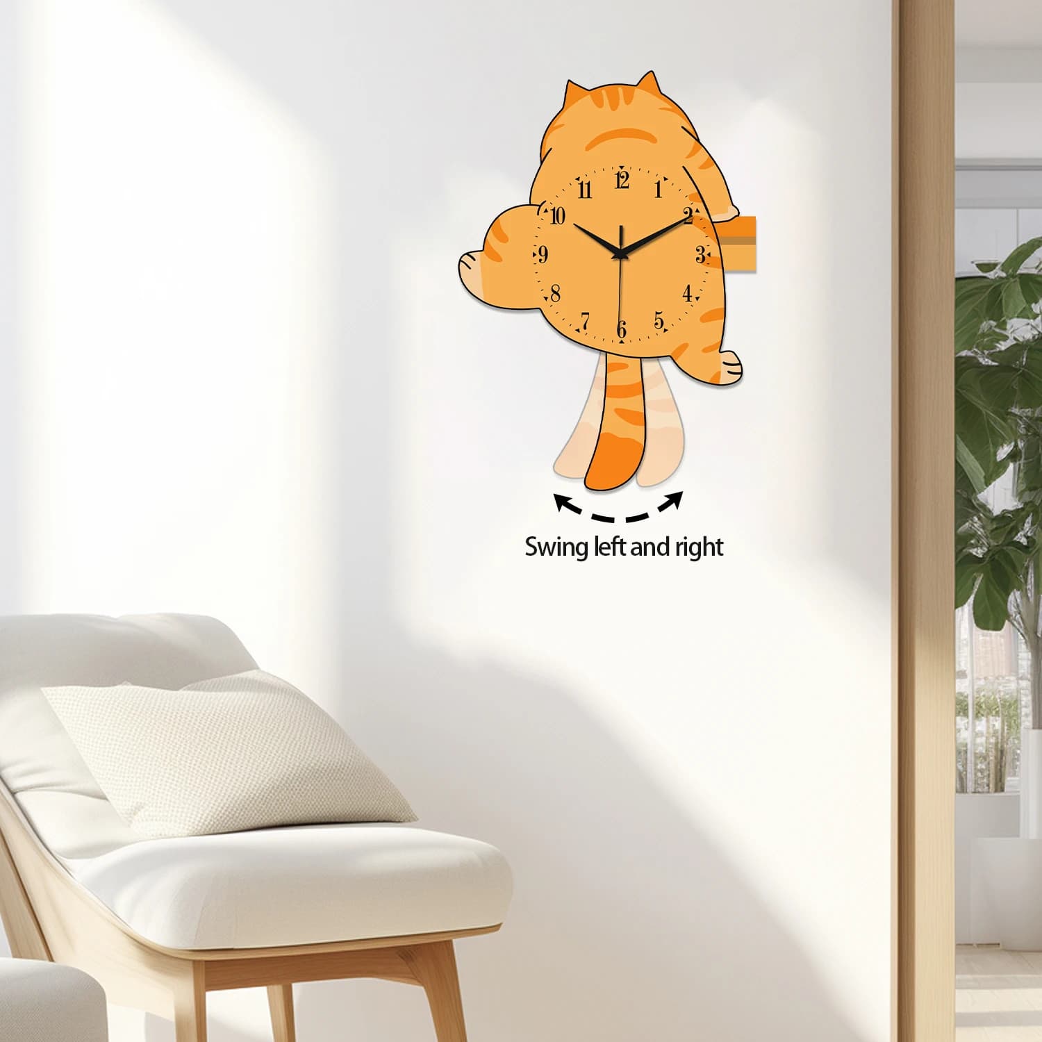 Un moderno simpatico gatto arancione in legno arrampicata indietro grande orologio da parete altalena alimentato a batteria orologio altalena silenzioso soggiorno camera da letto cucina casa estetica decorazione della stanza orologio da parete regalo unico (senza batterie)