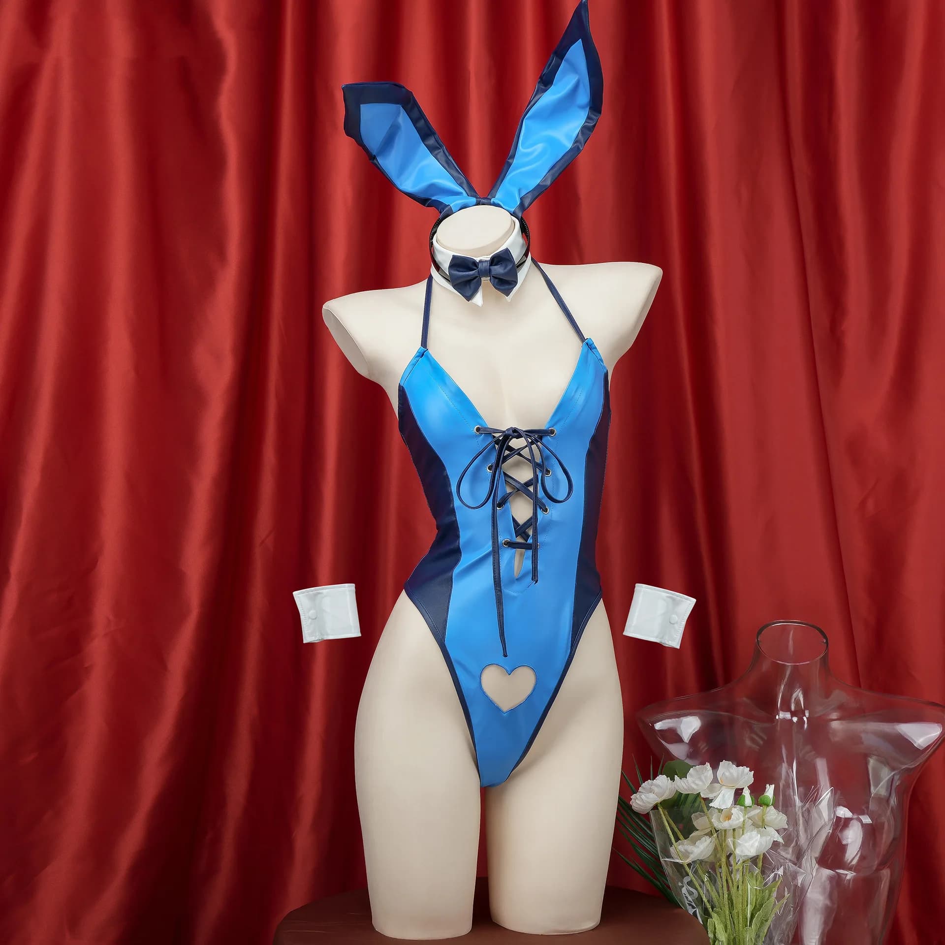 Anime Bunny Girl Love Hollow Leather Halter Body Uniforme Outfit Costume Cosplay Halloween Cute Rabbit Gioco di ruolo Set di biancheria intima