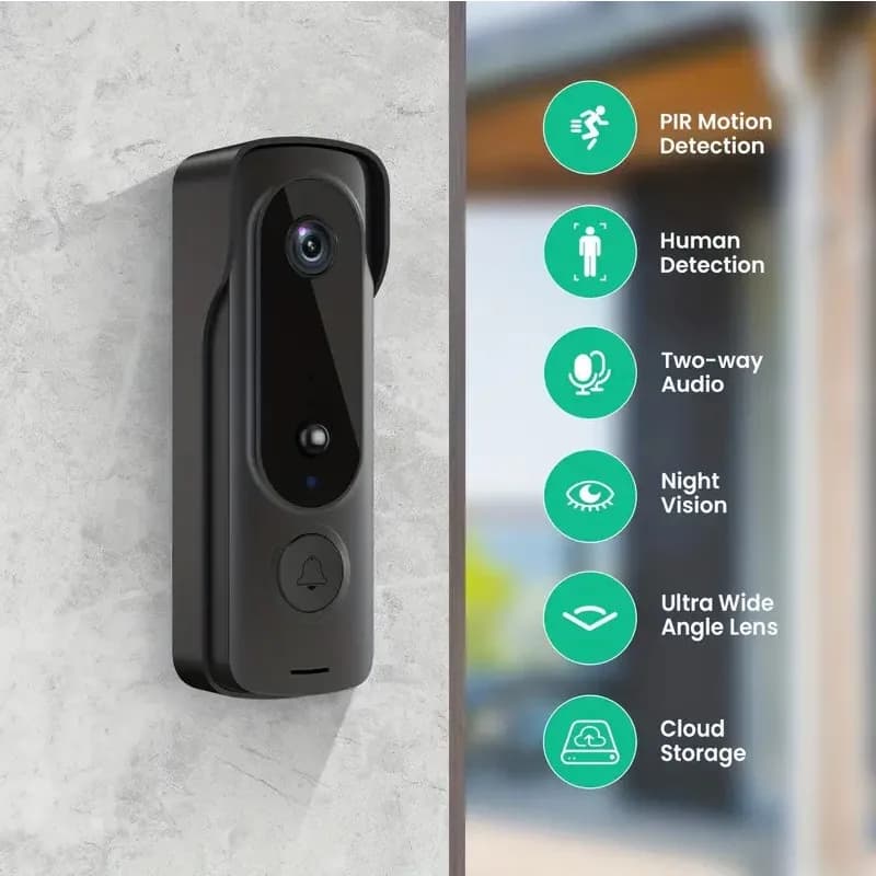 Campanello Wireless da Esterno con Copertura Solare, Videocitofono 1080P, Audio Bidirezionale, Rilevamento Movimento, Telecamera Spioncino WiFi