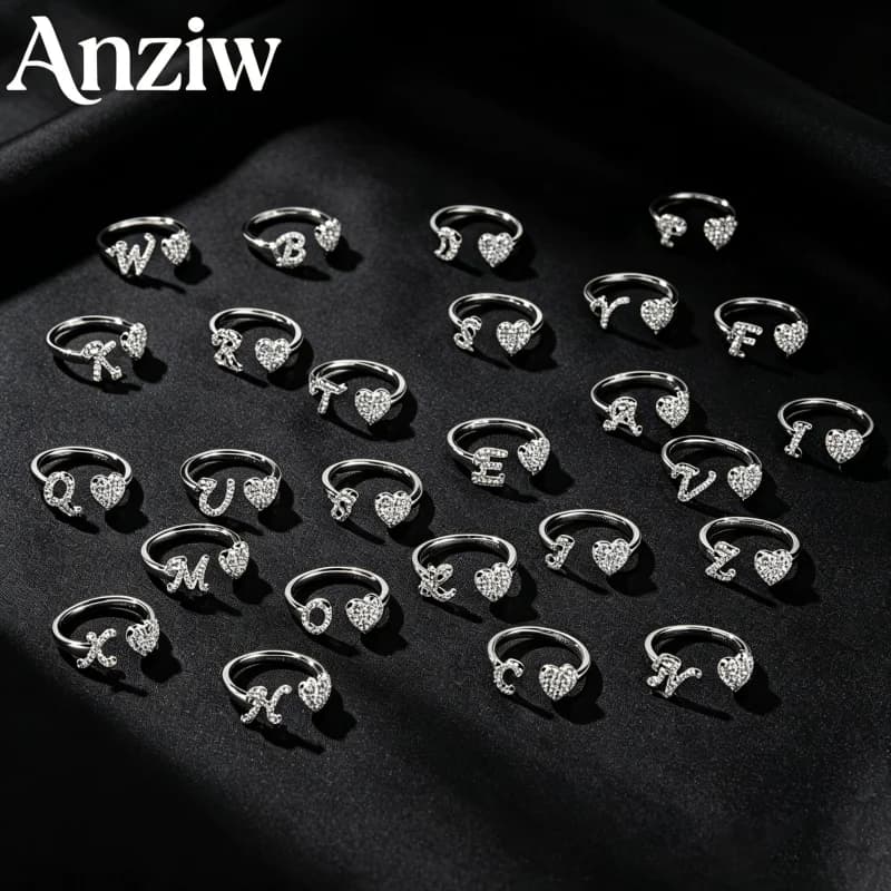 Anziw New Design D Color Moissanite 18 Letters Heart Rings for Women Men 14K Gold Filled Birthday Open Ring Certified Jewelry