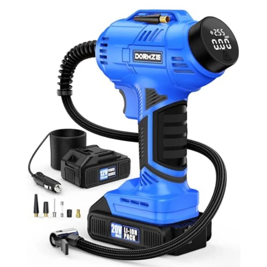 Compressore d'aria portatile senza fili per pneumatici, 150 PSI, pompa ad aria manuale per pneumatici auto con batteria ricaricabile da 20V, alimentatore auto da 12V