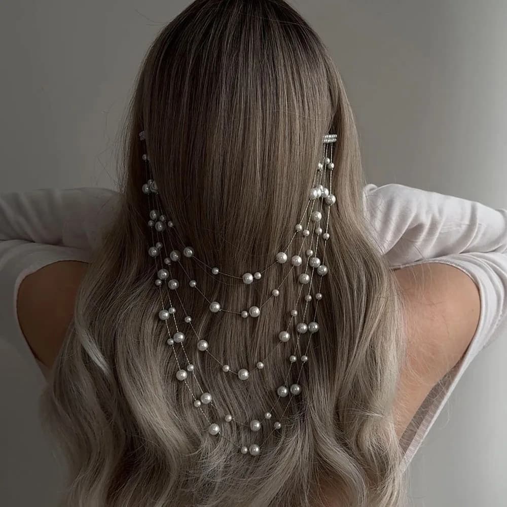 1Pcs Pearl Tassel Beaded Hair Clip - Retro Elegant Versatile Pin Light Luxury Hair Accessories Banquet Evening Dress Gift
