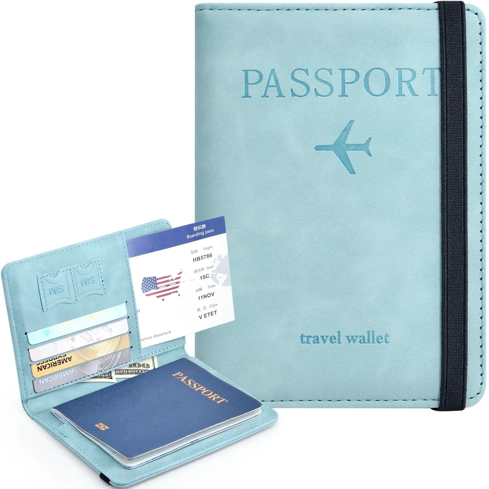 Porta Passaporto da Viaggio, Custodia RFID per Passaporto in Pelle PU per Uomo e Donna, Porta Carte e Documenti