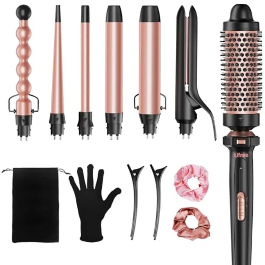 Set iron curling caps 7 in 1 with interchangeable ceramic barrels Thermal brush Hair and iron curling bowl Versatile St