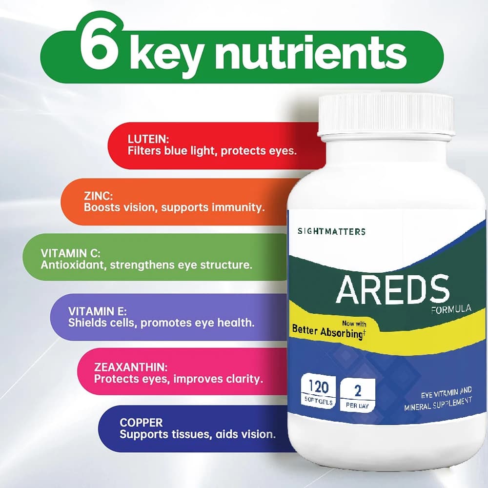 Vitamins for AREDS eyes, containing copper, lutein, zeaxanthin, vitamins A, C and E, zinc supplements, 120 soft capsules