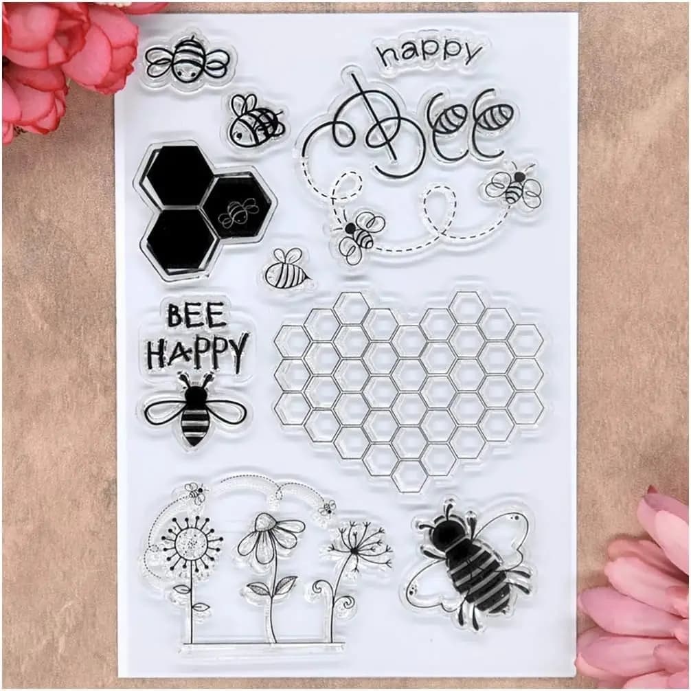 Honeycomb Bee Happy Clear Stamp Set For Card Making Bees Honey Flowers Hearts Rubber Stamps For Scrapbooking Paper Crafting Gift