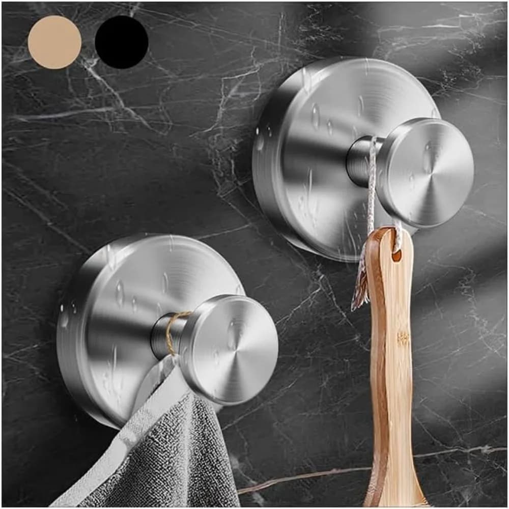 Strong 15lbs Suction Cup Hooks, 2PCS Stainless Steel No Drill Shower Hooks for Bathroom Glass Door Tiles, Waterproof Bath Hooks