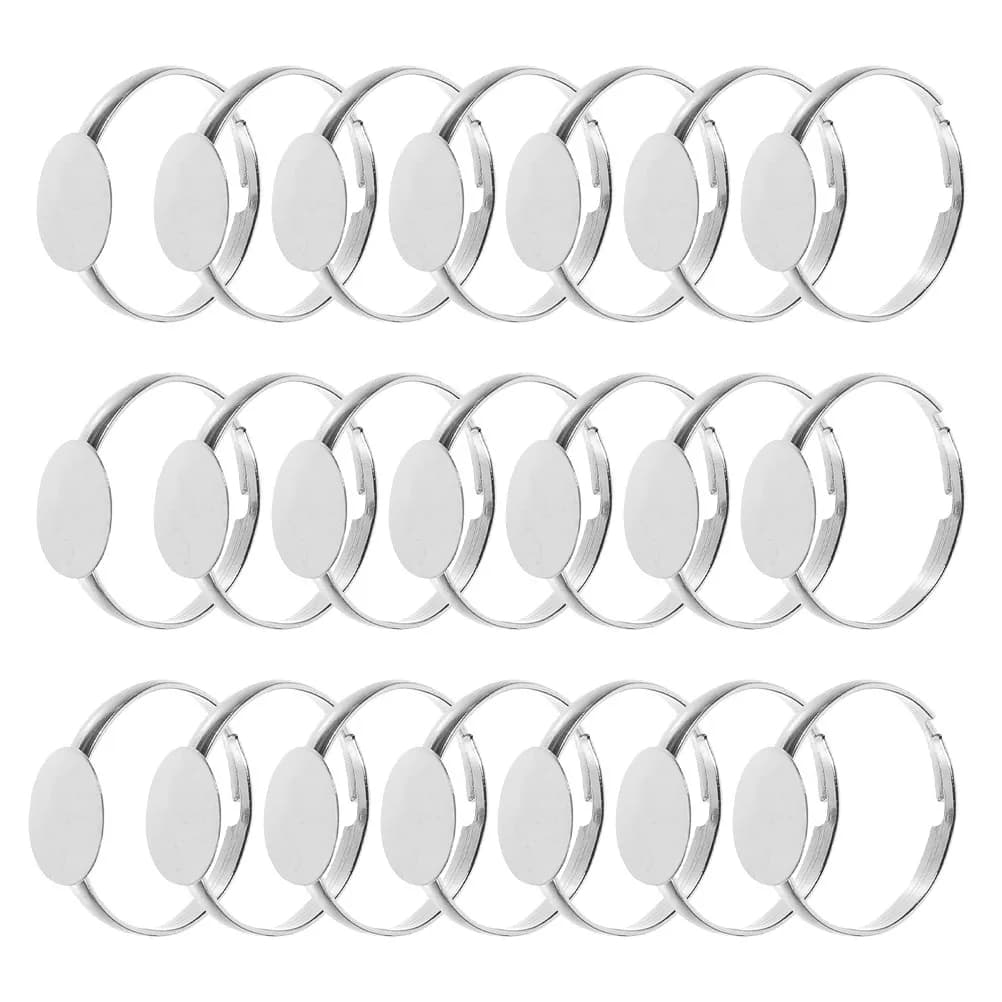 50 Pezzi Basi per Anelli Regolabili, Base Piatta Rotonda 10mm, Componenti per Creazione Gioielli Fai da Te, Forniture Artigianali, Anello Vuoto con Castone