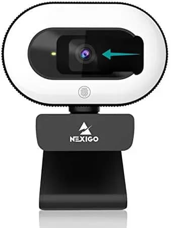 Webcam 1080P with Ring Light and Cover Privacy, Autofocus for Online Meetings, Mac Laptop Desktop PC