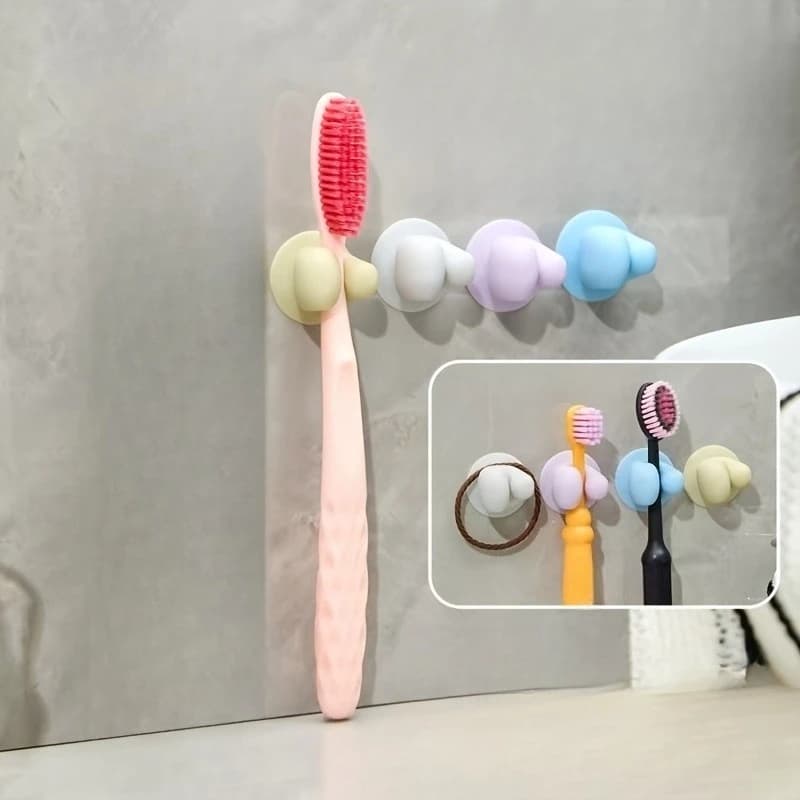 4pcs, Non-punching Toothbrush Suction Cup Holder, Washable and Draining Toothbrush Hook, Simple Toothbrush Storage Tool