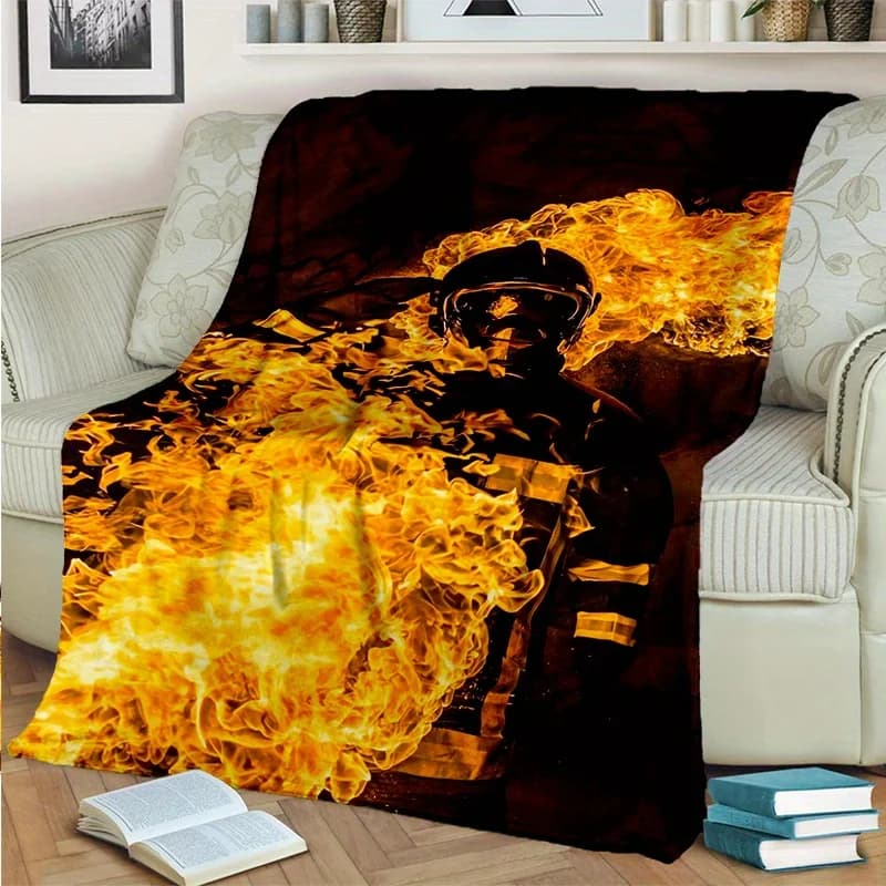 Coperta in flanella a tema pompiere, morbida e calda, lavorata a maglia in poliestere, per divano, letto, ufficio, campeggio, viaggi, tutte le stagioni