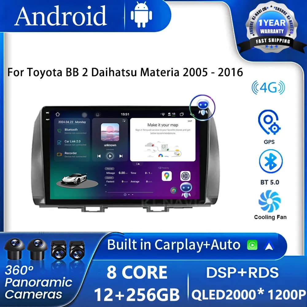 Android 16 Car Video Lettore Multimediale Per Toyota BB 2 Daihatsu Materia 2005 - 2016 Autoradio Navigazione GPS Radio Stereo QLED
