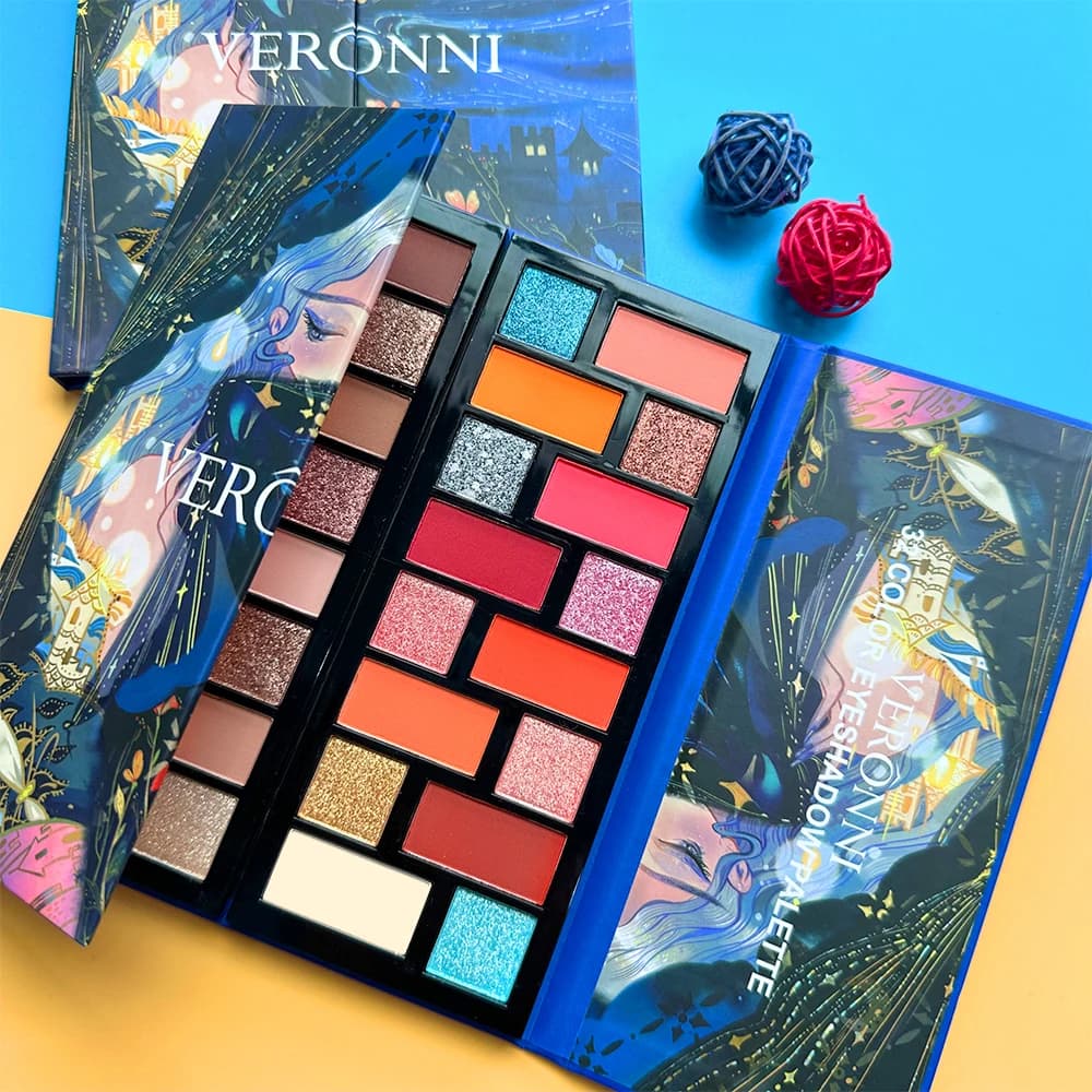 Palette di ombretti VERONNI da 32 colori – Finiture opache e brillanti, altamente pigmentate, facili da sfumare, tutto in uno per un look da tutti i giorni e glamour