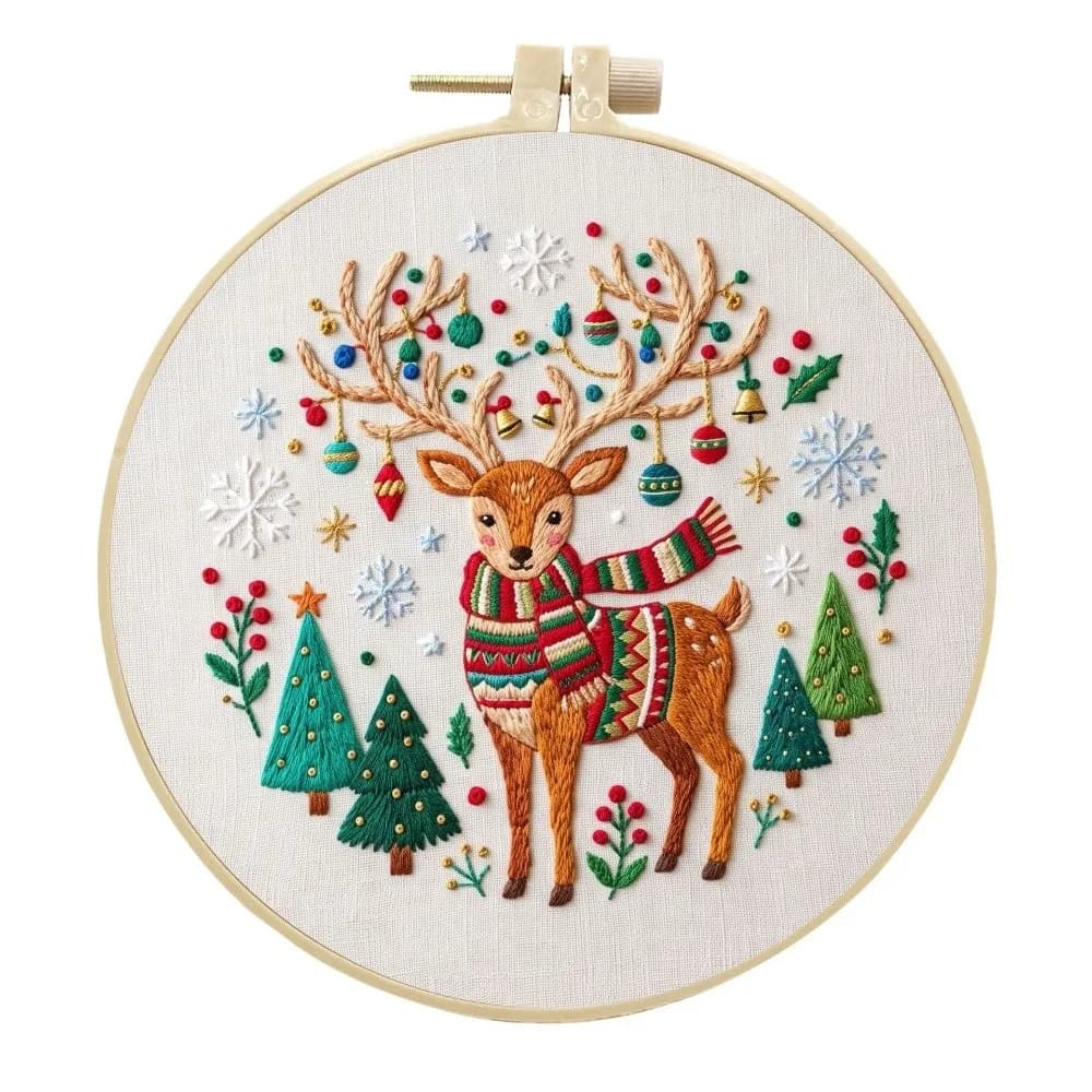 DIY Christmas Embroidery Kit Santa Claus Elk Deer Punch Needle Kits Colorful Hand-stitched Christmas Sewing Kits Beginners