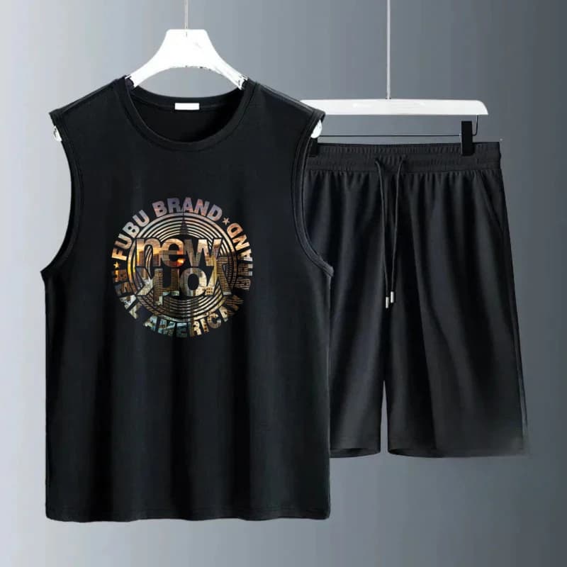 Men's Tank Top Sets 2026 Summer Quick drying beach sweat suit seaside running Sportswear sports oversize jogging suit crewneck