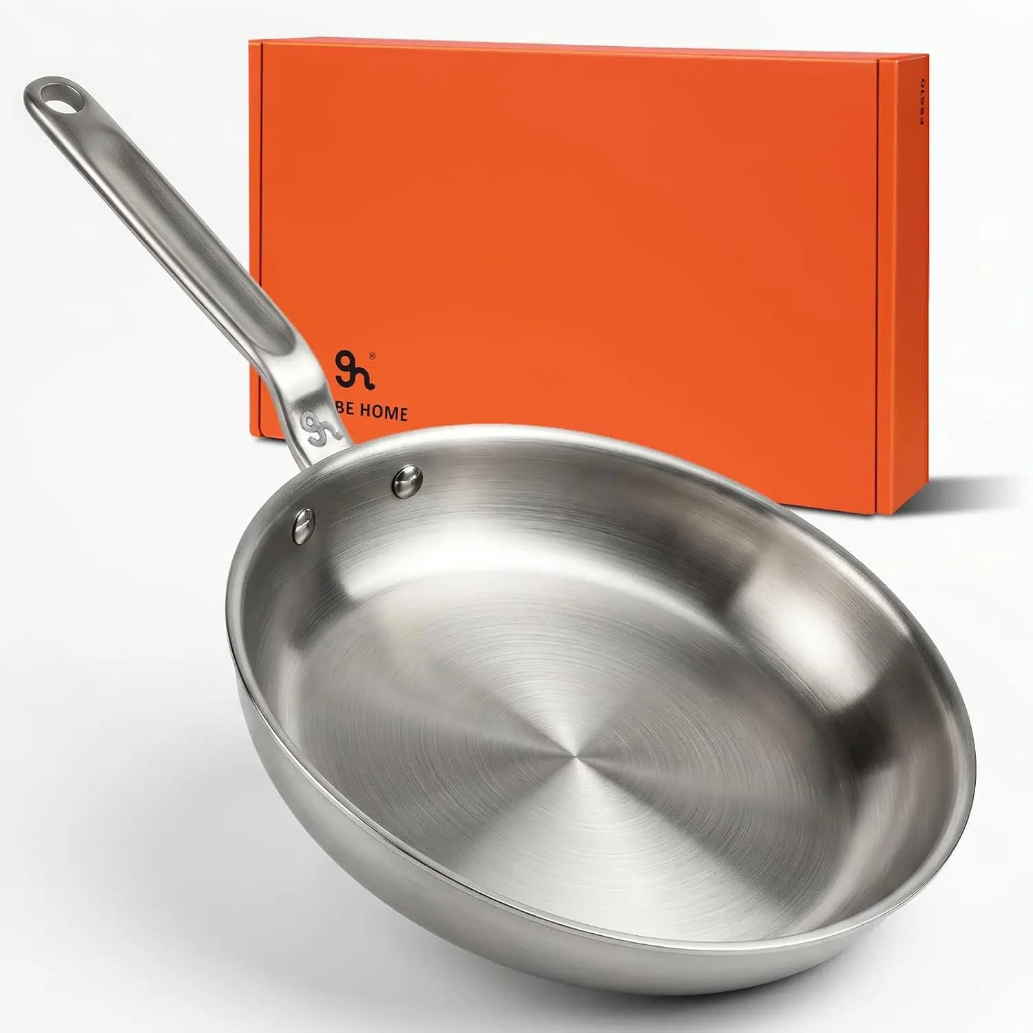 10 inch 5-Ply Stainless Steel Frying Pan, Dual Aluminum Core, Uncoated, Oven Safe 800°F, Induction Ready, Dishwasher Safe