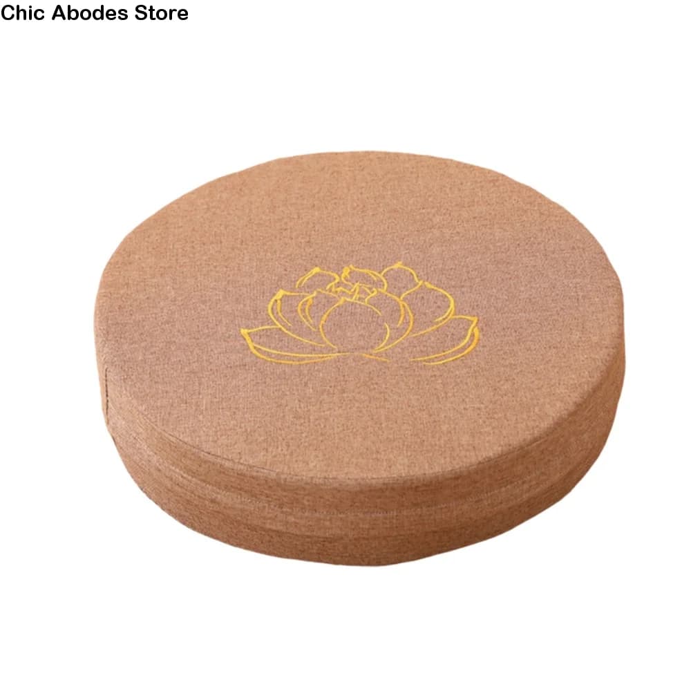 Practical Japanese-style Yoga Meditation Cushion Embroidered Lotus Thickened Seat Cushion Round Removable Tatami Mat Living Room