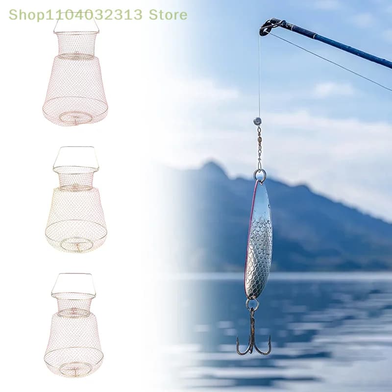 Cestino per pesci pieghevole in filo di acciaio durevole 1PC con porte a trappola caricate a molla Cestino per pesci portatile all'aperto Cestino per gamberetti Rete da pesca