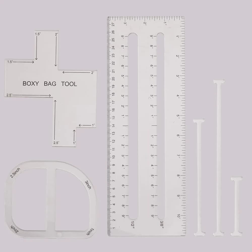 4 pezzi Modelli per la creazione di sacchetti Boxy Modello per sacchetti trasparenti Notion Modelli per quilting in acrilico Patchwork Righello Set di strumenti per cucire