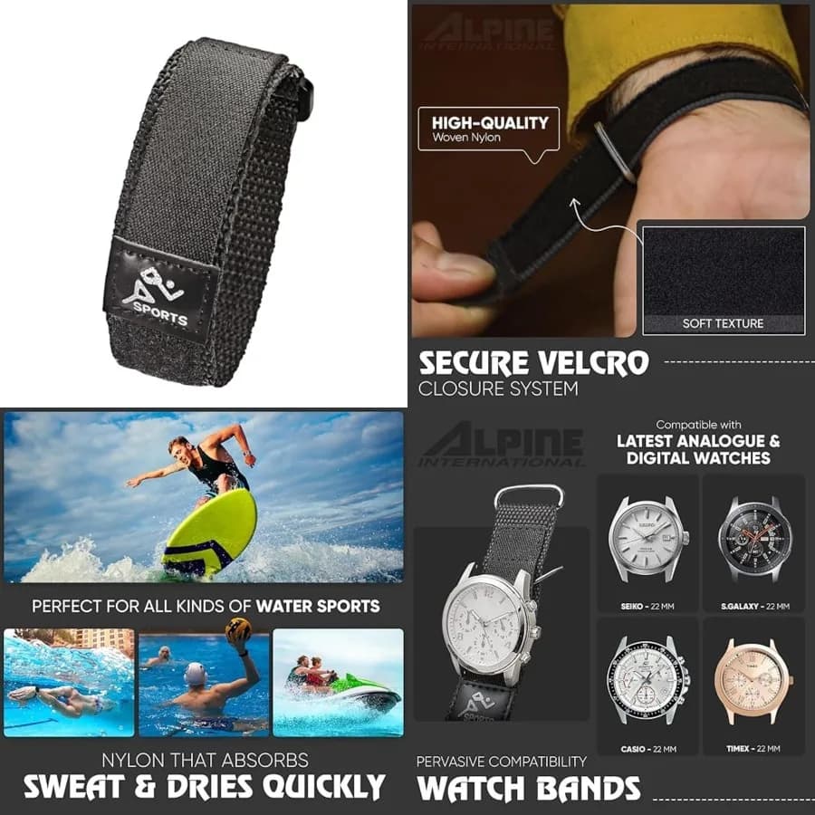 Cinturino per Orologio Sportivo Alpine in Nylon, Impermeabile, con Chiusura a Strappo, Sgancio Rapido, Leggero e Regolabile per Uomo